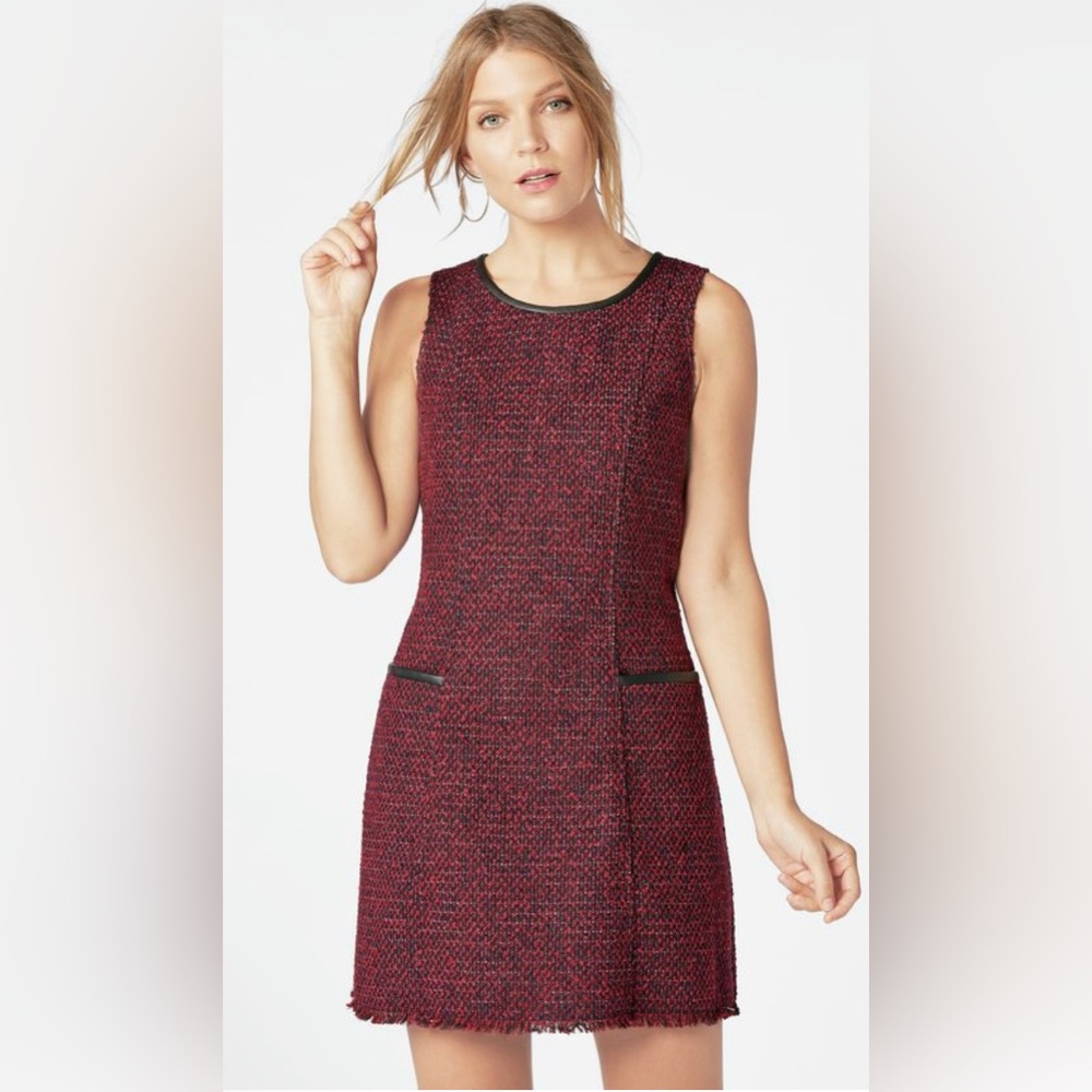JustFab Maroon Tweed Style Dress with Leather Accents NWT 💕host pick💕